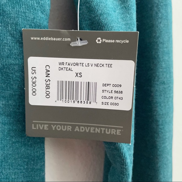 Eddie Bauer Favorite Long-Sleeve V-Neck Tee T-Shirt Dark Teal Size XS - Picture 4 of 8